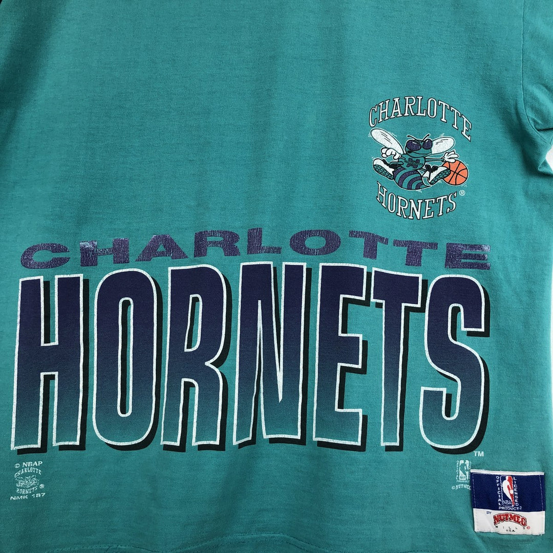 90'S Nutmeg Mills NBA Charlotte Hornets sports print T-shirt, men's size M (approx.) cotton Emerald green Vintage Second Hand
