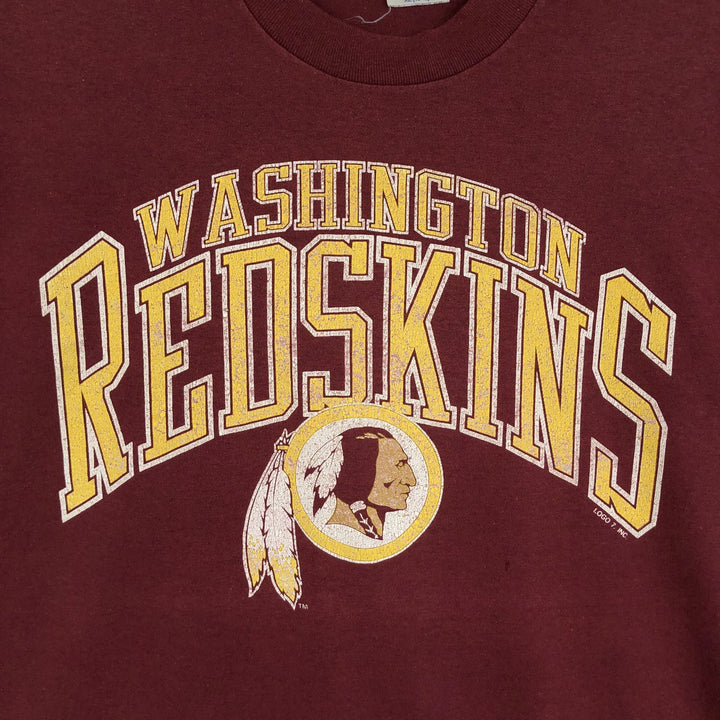 90'S Logo Seven Washington Redskins Sports Print T-Shirt, Made in USA, Men's XL equivalent, Vintage polyester wine-red Vintage Second Hand