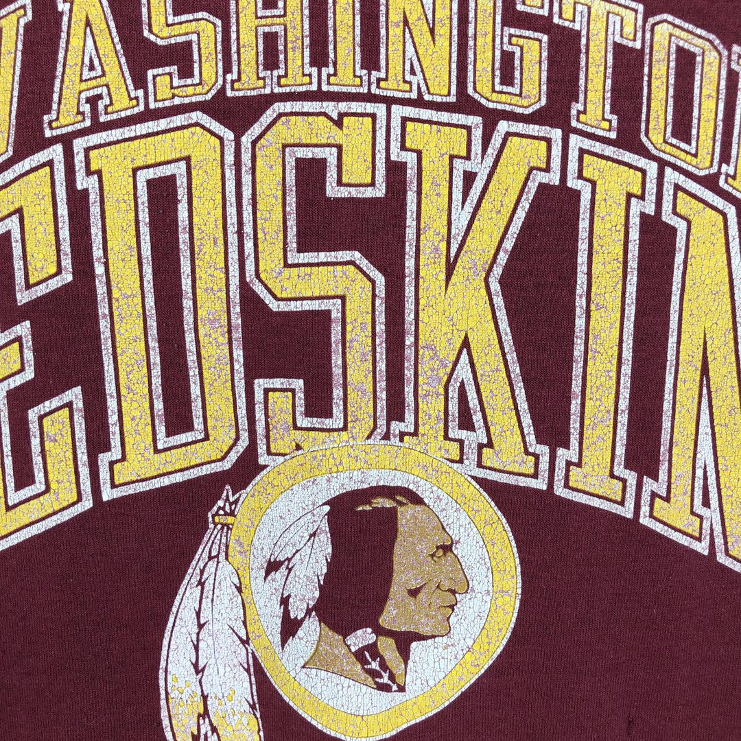 90'S Logo Seven Washington Redskins Sports Print T-Shirt, Made in USA, Men's XL equivalent, Vintage polyester wine-red Vintage Second Hand