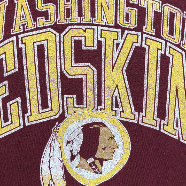 90'S Logo Seven Washington Redskins Sports Print T-Shirt, Made in USA, Men's XL equivalent, Vintage polyester wine-red Vintage Second Hand