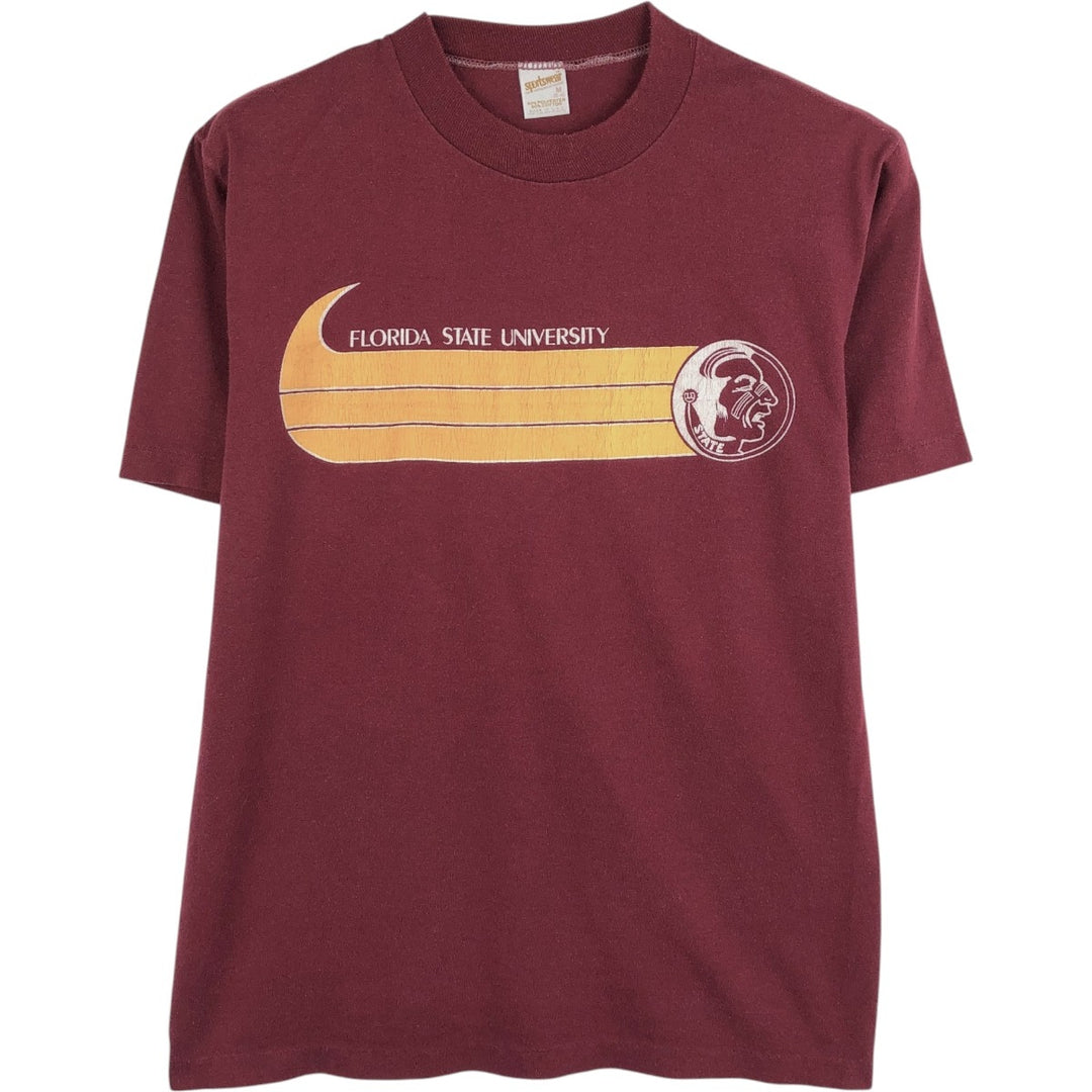 70s-80'S Sportswear College T-shirt, Made in USA, Men's Size M (approx.), Vintage polyester wine-red Vintage Second Hand