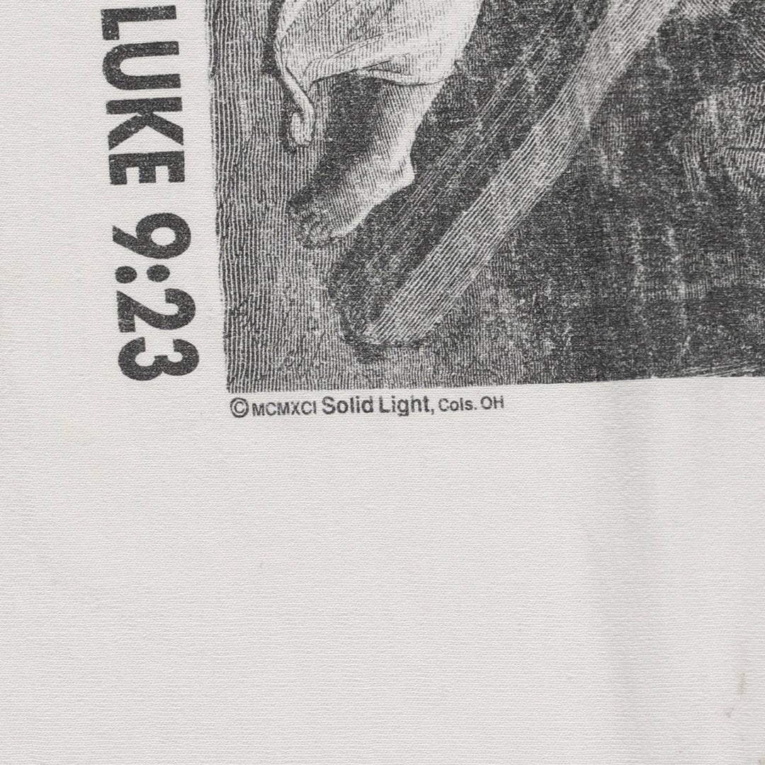 90'S ONITA GUSTAVE DORE Gustave Dore Art T-shirt, Men's XL equivalent, featuring Jesus falling beneath the cross, Vintage. unclear white type Vintage Second Hand