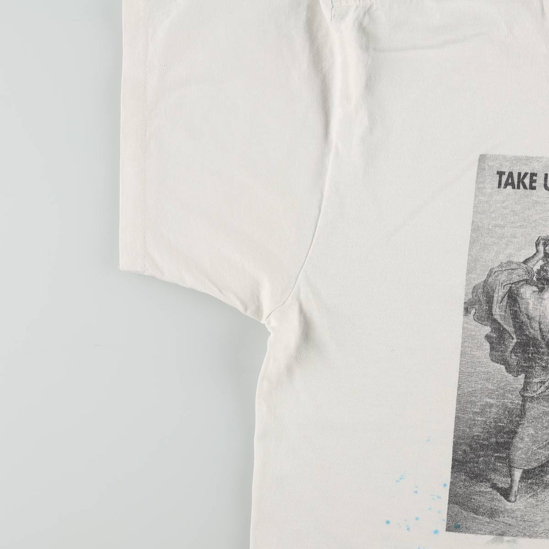 90'S ONITA GUSTAVE DORE Gustave Dore Art T-shirt, Men's XL equivalent, featuring Jesus falling beneath the cross, Vintage. unclear white type Vintage Second Hand