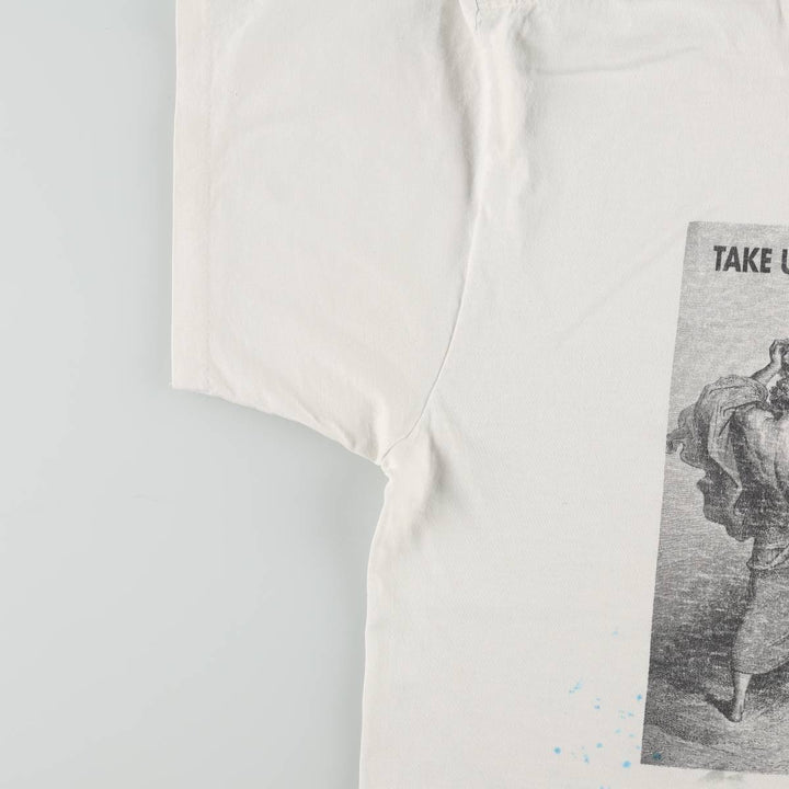 90'S ONITA GUSTAVE DORE Gustave Dore Art T-shirt, Men's XL equivalent, featuring Jesus falling beneath the cross, Vintage. unclear white type Vintage Second Hand