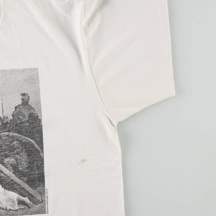 90'S ONITA GUSTAVE DORE Gustave Dore Art T-shirt, Men's XL equivalent, featuring Jesus falling beneath the cross, Vintage. unclear white type Vintage Second Hand