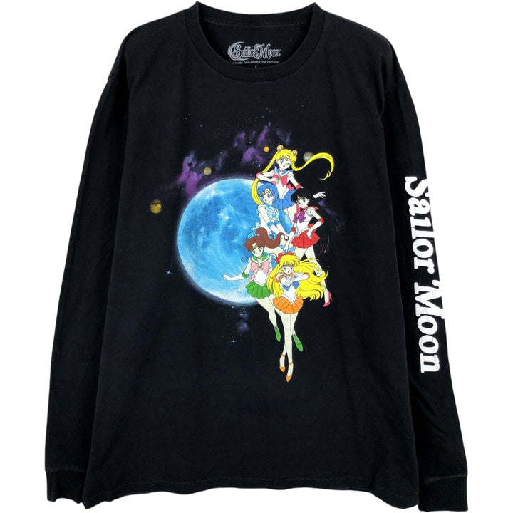Sailor Moon Character Print Long-Sleeve T-Shirt (Men's Size L) cotton black type Vintage Second Hand