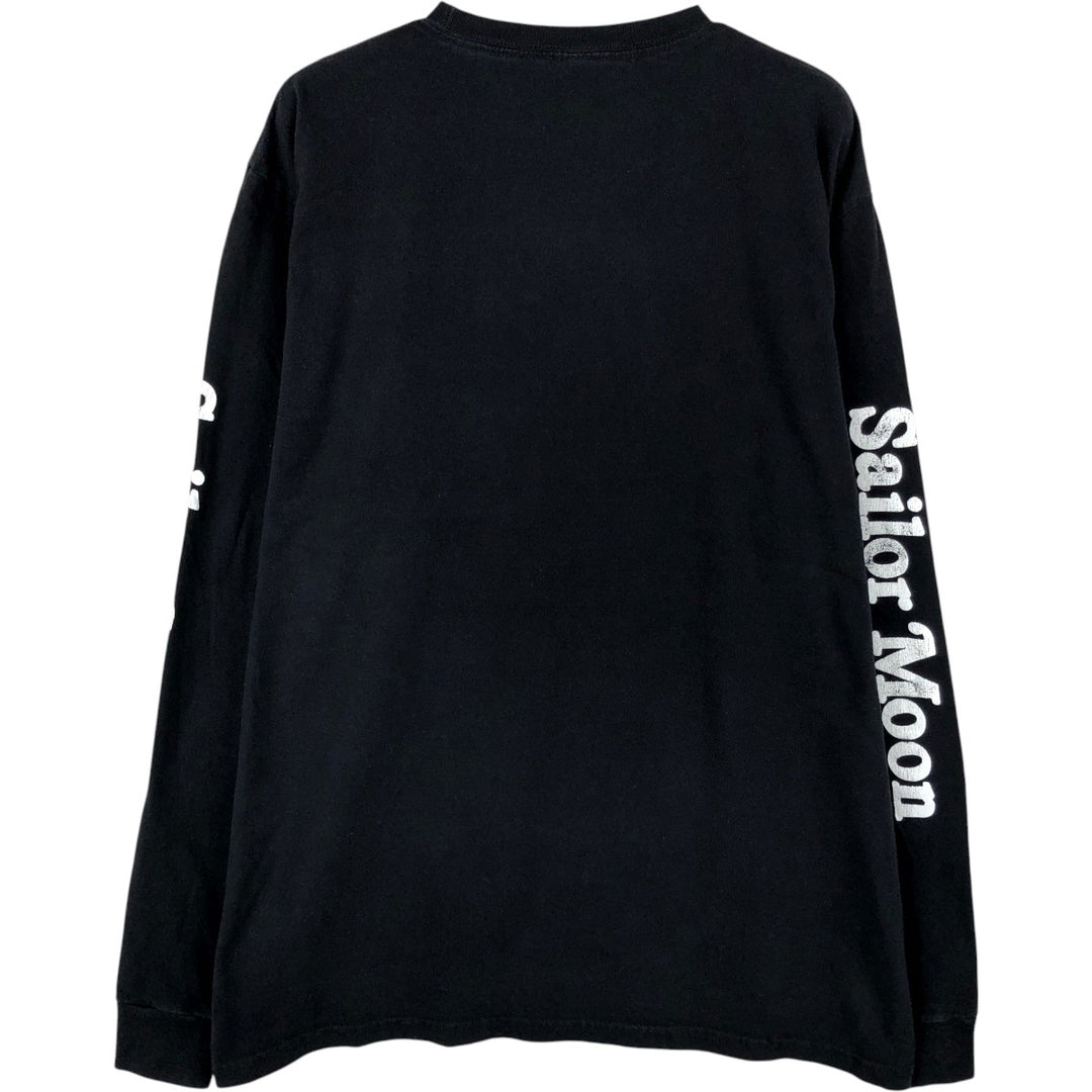 Sailor Moon Character Print Long-Sleeve T-Shirt (Men's Size L) cotton black type Vintage Second Hand