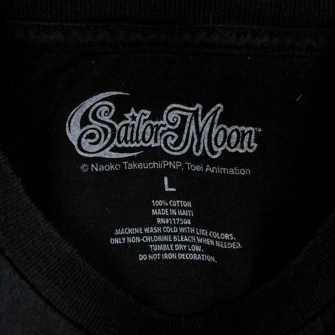 Sailor Moon Character Print Long-Sleeve T-Shirt (Men's Size L) cotton black type Vintage Second Hand