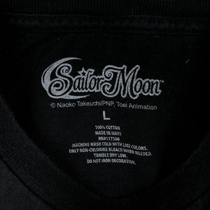 Sailor Moon Character Print Long-Sleeve T-Shirt (Men's Size L) cotton black type Vintage Second Hand