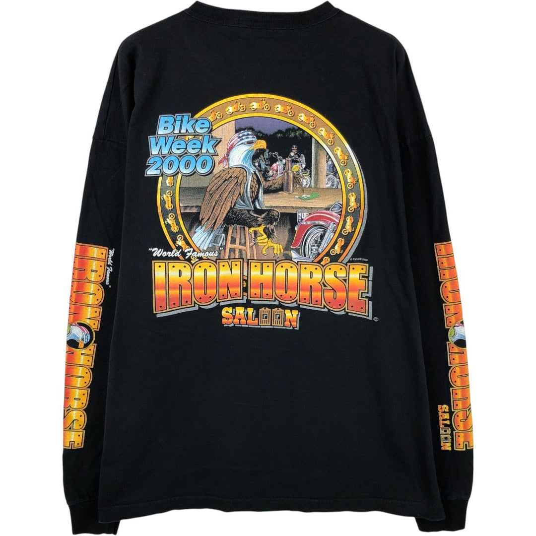 2000'S Murina Eagle Pattern Henley Neck Long-Sleeve T-Shirt, Made in USA, Men's XXL equivalent. cotton black type Vintage Second Hand