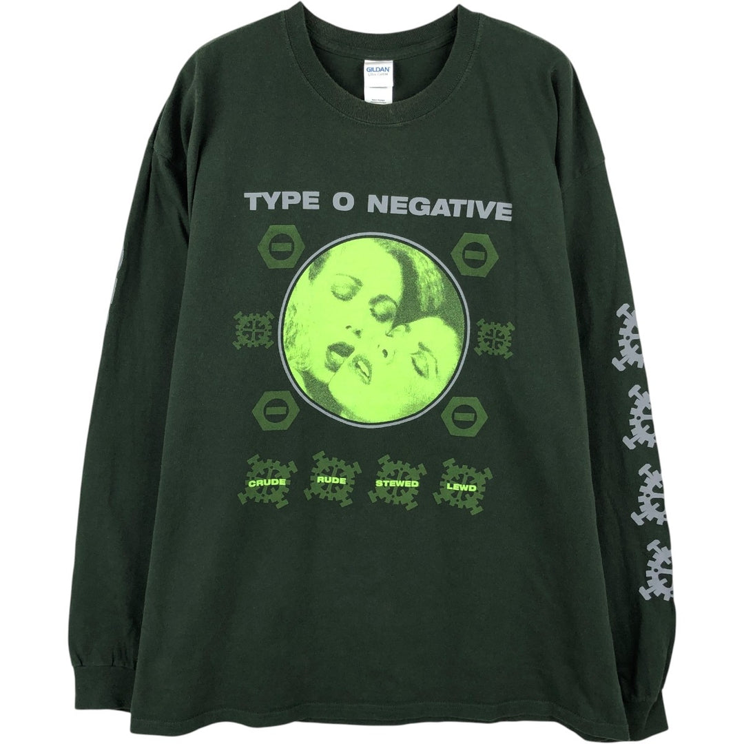 Gildan TYPE O NEGATIVE Long-Sleeve Band T-Shirt (Men's XL equivalent) cotton Khaki type Vintage Second Hand