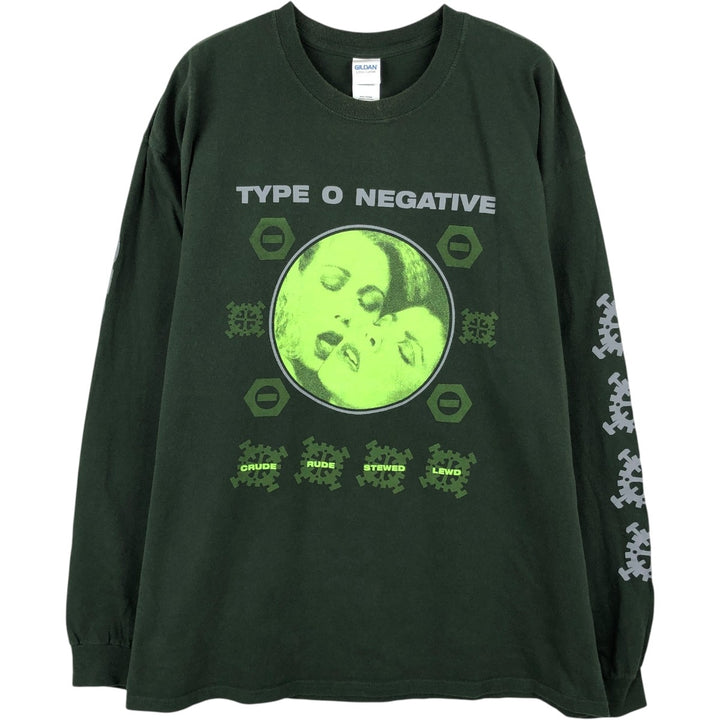 Gildan TYPE O NEGATIVE Long-Sleeve Band T-Shirt (Men's XL equivalent) cotton Khaki type Vintage Second Hand