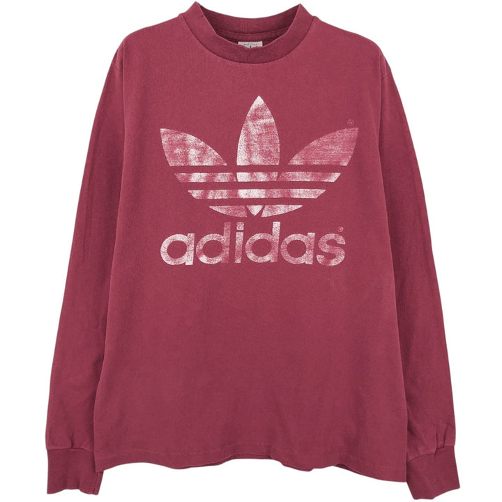 80'S Adidas Long-Sleeve T-Shirt, Made in USA, Men's Size M (Equivalent), Vintage cotton red type Vintage Second Hand