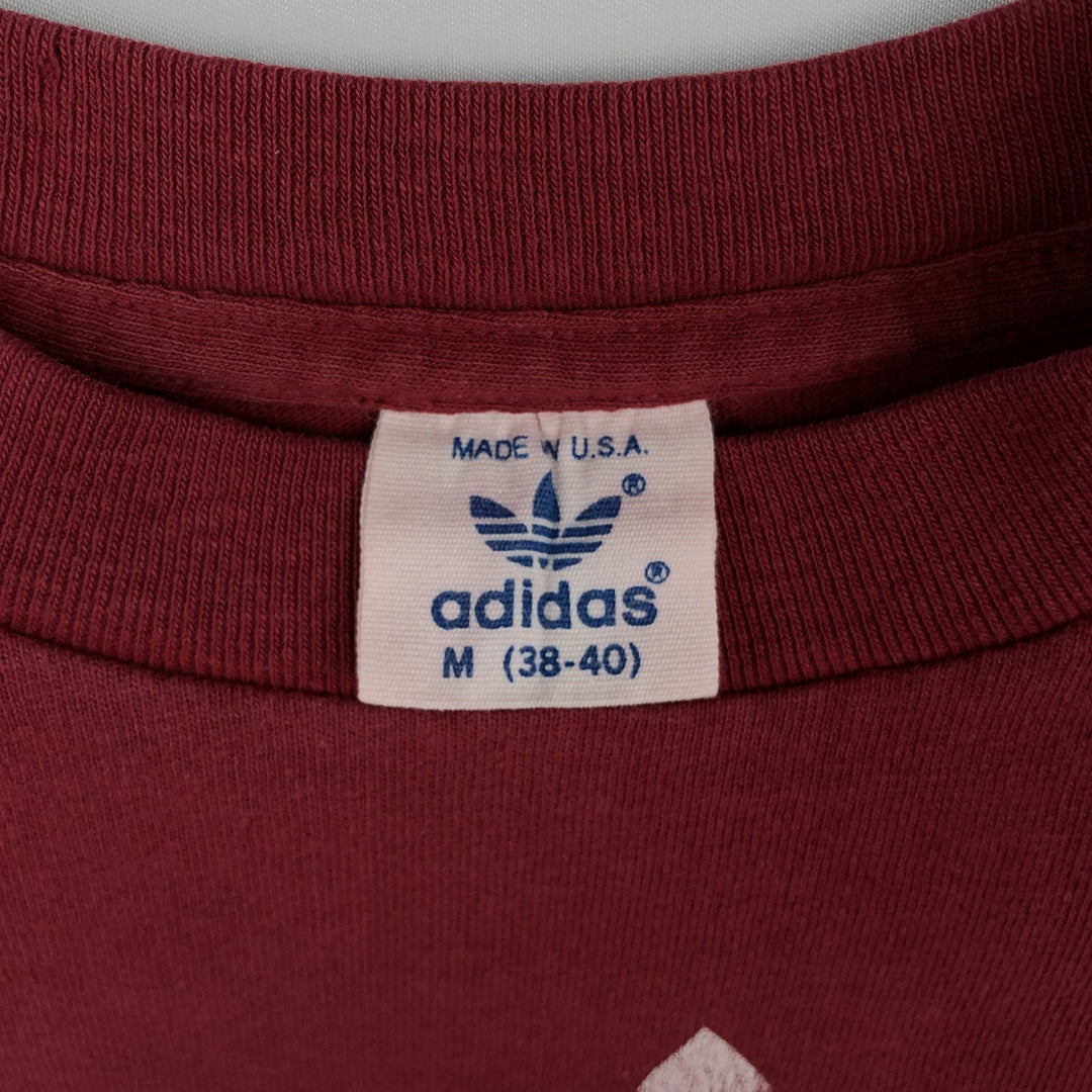 80'S Adidas Long-Sleeve T-Shirt, Made in USA, Men's Size M (Equivalent), Vintage cotton red type Vintage Second Hand