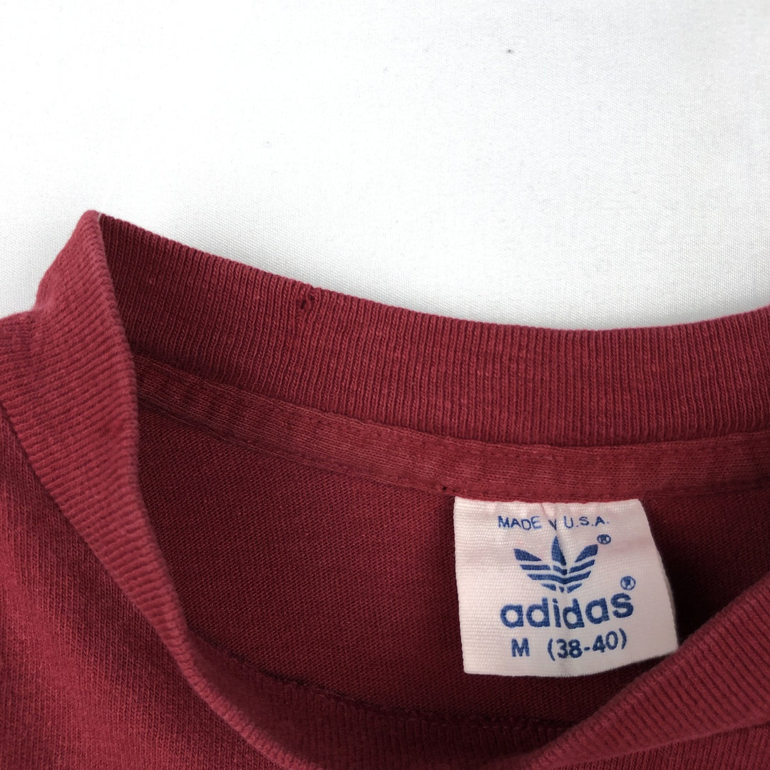 80'S Adidas Long-Sleeve T-Shirt, Made in USA, Men's Size M (Equivalent), Vintage cotton red type Vintage Second Hand