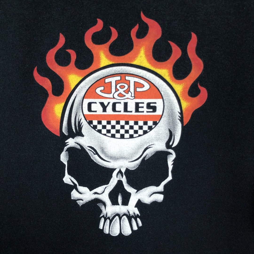 90'S Gildan Fire Pattern Skull Pattern Motorcycle Long-Sleeve T-Shirt (Men's XL equivalent) cotton black type Vintage Second Hand