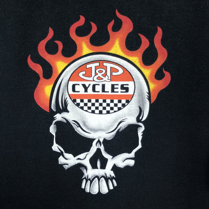 90'S Gildan Fire Pattern Skull Pattern Motorcycle Long-Sleeve T-Shirt (Men's XL equivalent) cotton black type Vintage Second Hand