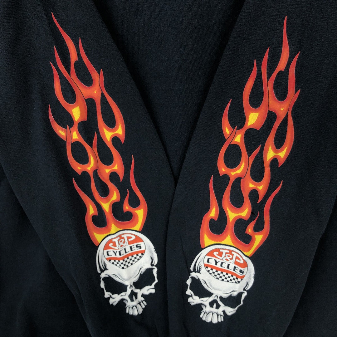 90'S Gildan Fire Pattern Skull Pattern Motorcycle Long-Sleeve T-Shirt (Men's XL equivalent) cotton black type Vintage Second Hand