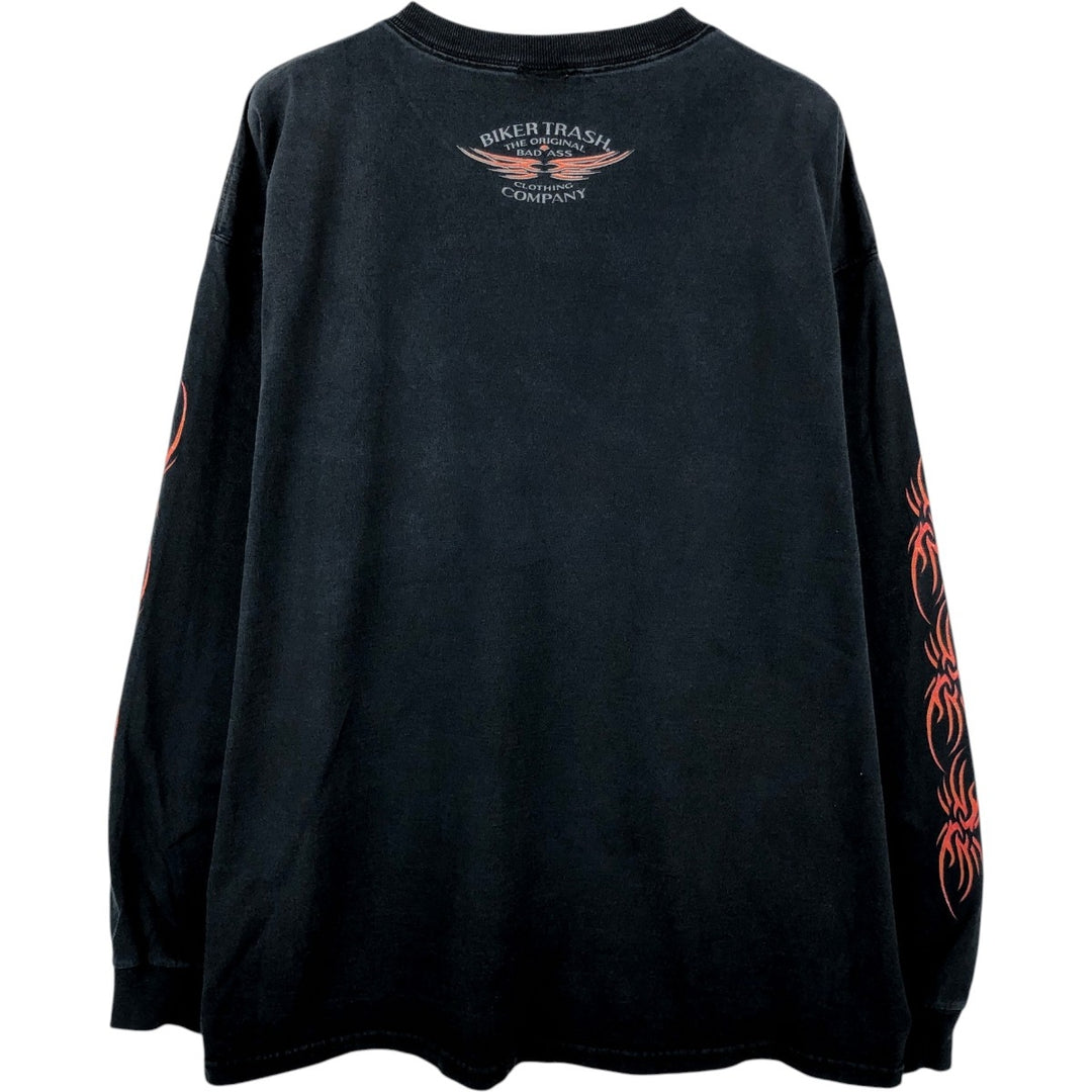 BIKER TRASH Skull Pattern Motorcycle Long-Sleeve T-Shirt (Men's XXL equivalent) cotton black type Vintage Second Hand