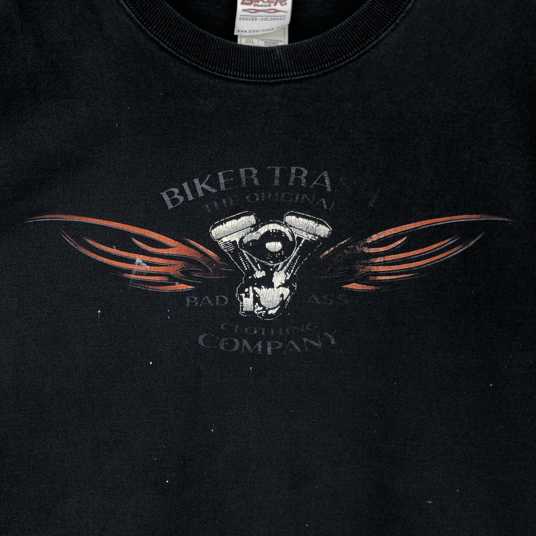 BIKER TRASH Skull Pattern Motorcycle Long-Sleeve T-Shirt (Men's XXL equivalent) cotton black type Vintage Second Hand