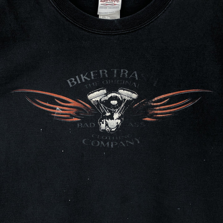 BIKER TRASH Skull Pattern Motorcycle Long-Sleeve T-Shirt (Men's XXL equivalent) cotton black type Vintage Second Hand