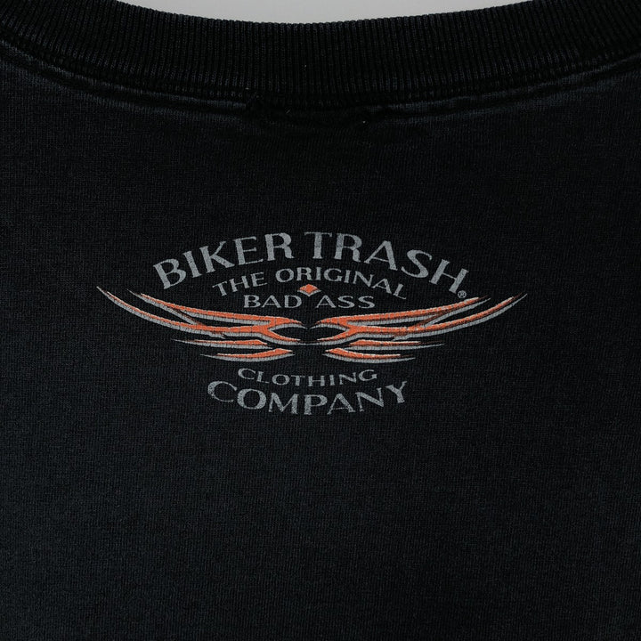 BIKER TRASH Skull Pattern Motorcycle Long-Sleeve T-Shirt (Men's XXL equivalent) cotton black type Vintage Second Hand