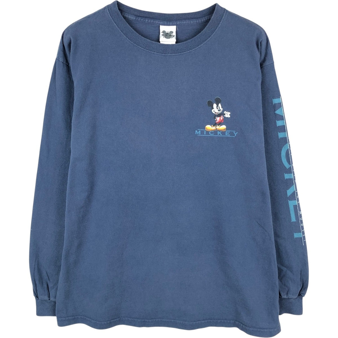 THE DISNEY CATALOG MICKEY MOUSE Mickey Mouse Character Print Long-Sleeve T-Shirt, Made in USA, Men's Size L cotton navy blue type Vintage Second Hand