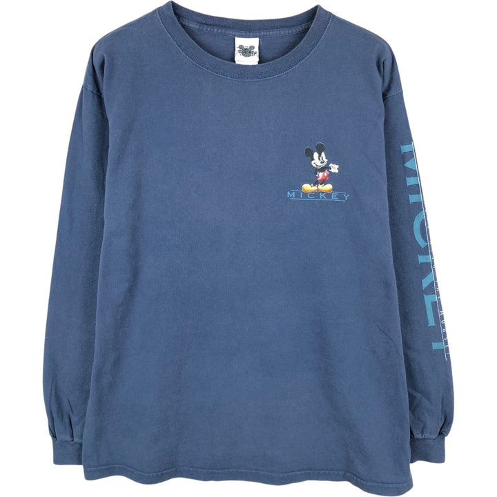 THE DISNEY CATALOG MICKEY MOUSE Mickey Mouse Character Print Long-Sleeve T-Shirt, Made in USA, Men's Size L cotton navy blue type Vintage Second Hand