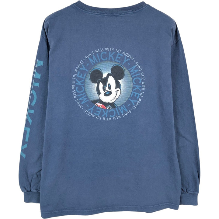 THE DISNEY CATALOG MICKEY MOUSE Mickey Mouse Character Print Long-Sleeve T-Shirt, Made in USA, Men's Size L cotton navy blue type Vintage Second Hand