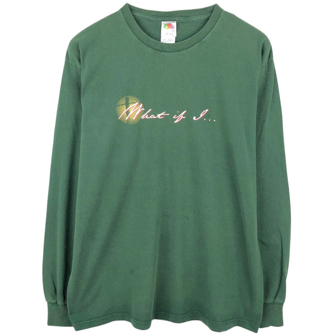 90'S Fruit of the Loom JESUS CHRIST Message Long-Sleeve T-Shirt, Men's XL (approx.), Vintage cotton green type Vintage Second Hand