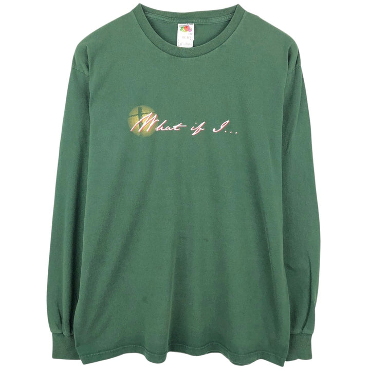 90'S Fruit of the Loom JESUS CHRIST Message Long-Sleeve T-Shirt, Men's XL (approx.), Vintage cotton green type Vintage Second Hand