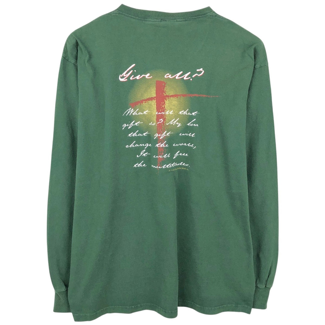90'S Fruit of the Loom JESUS CHRIST Message Long-Sleeve T-Shirt, Men's XL (approx.), Vintage cotton green type Vintage Second Hand