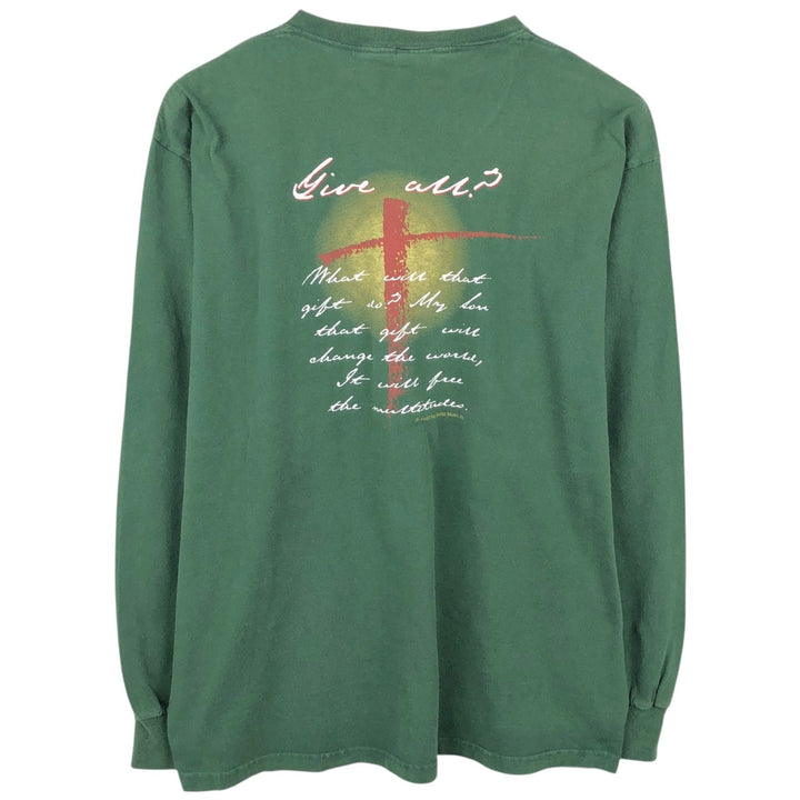 90'S Fruit of the Loom JESUS CHRIST Message Long-Sleeve T-Shirt, Men's XL (approx.), Vintage cotton green type Vintage Second Hand