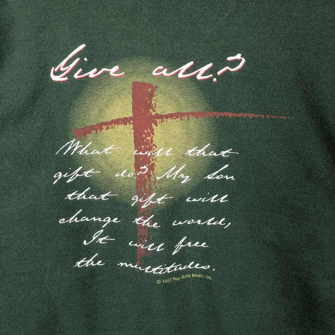 90'S Fruit of the Loom JESUS CHRIST Message Long-Sleeve T-Shirt, Men's XL (approx.), Vintage cotton green type Vintage Second Hand