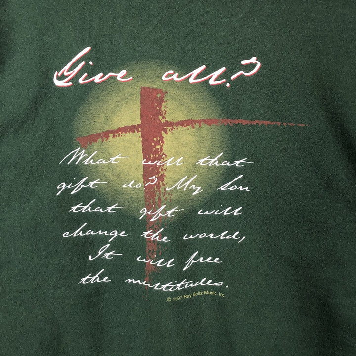 90'S Fruit of the Loom JESUS CHRIST Message Long-Sleeve T-Shirt, Men's XL (approx.), Vintage cotton green type Vintage Second Hand