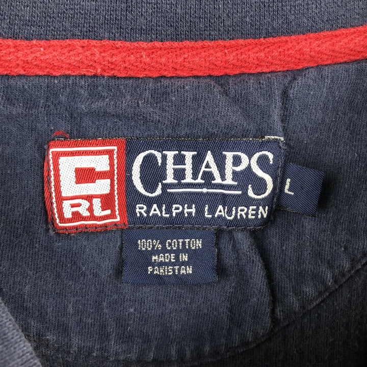 Ralph Lauren CHAPS Stripe Pattern Henley Neck Long-Sleeve T-Shirt (Men's Size L) cotton navy blue type Vintage Second Hand