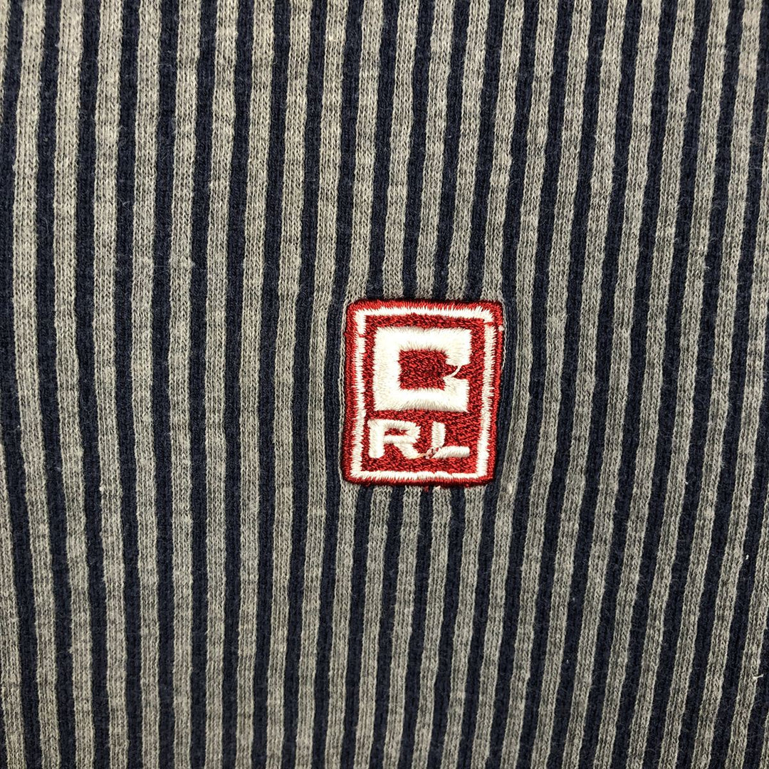 Ralph Lauren CHAPS Stripe Pattern Henley Neck Long-Sleeve T-Shirt (Men's Size L) cotton navy blue type Vintage Second Hand