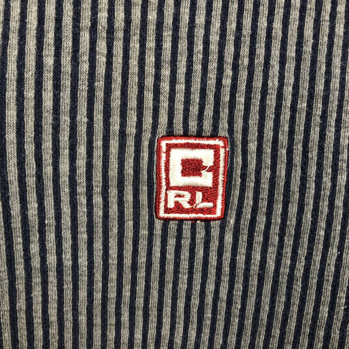 Ralph Lauren CHAPS Stripe Pattern Henley Neck Long-Sleeve T-Shirt (Men's Size L) cotton navy blue type Vintage Second Hand