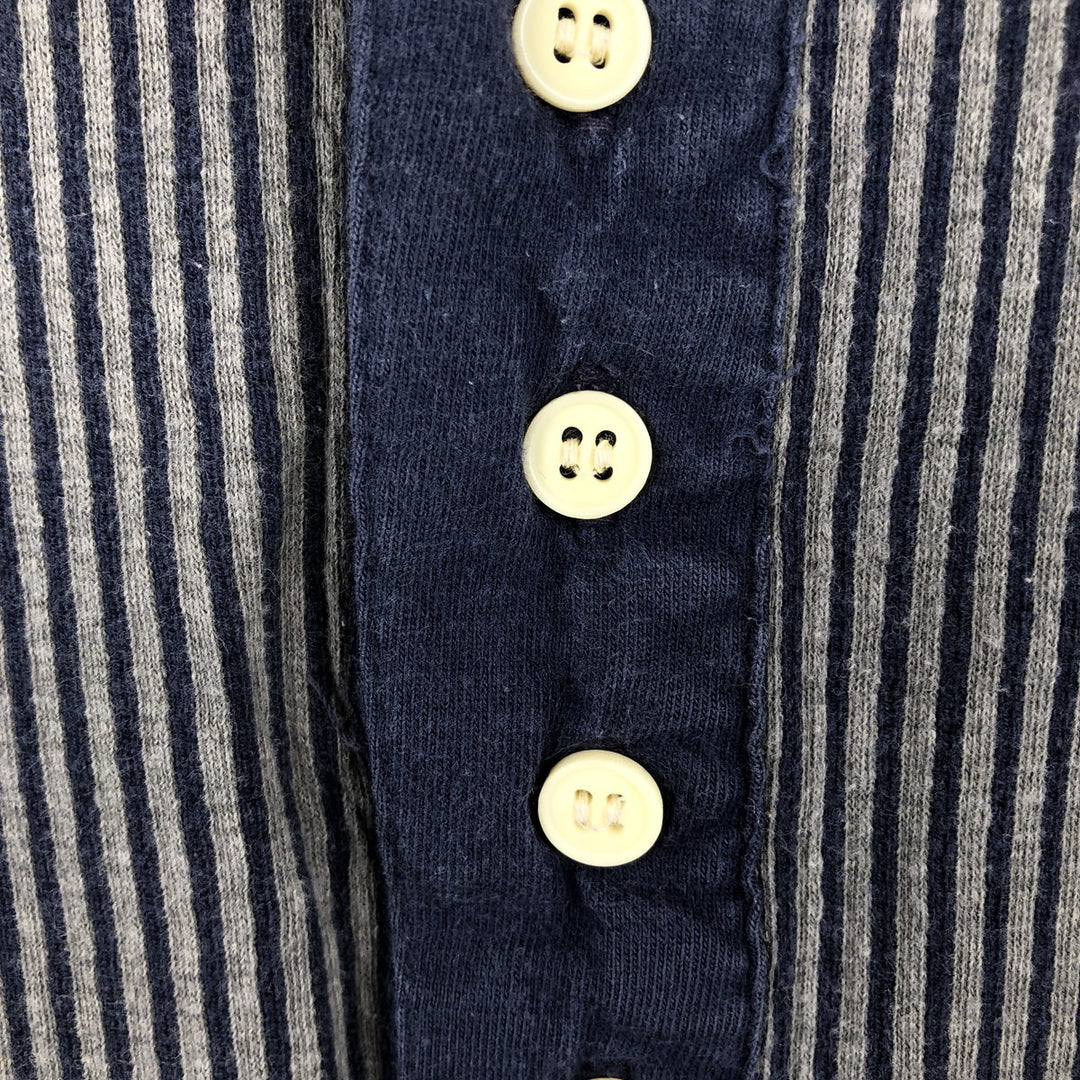 Ralph Lauren CHAPS Stripe Pattern Henley Neck Long-Sleeve T-Shirt (Men's Size L) cotton navy blue type Vintage Second Hand