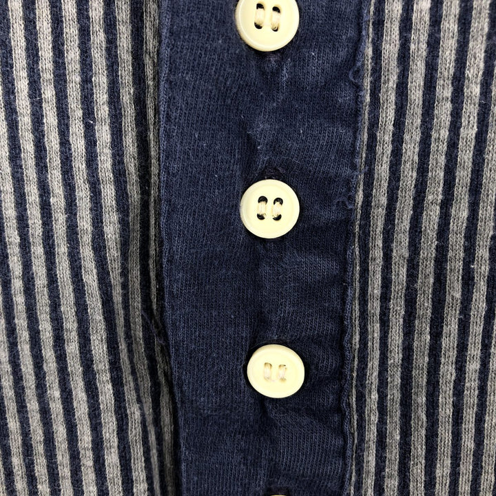 Ralph Lauren CHAPS Stripe Pattern Henley Neck Long-Sleeve T-Shirt (Men's Size L) cotton navy blue type Vintage Second Hand