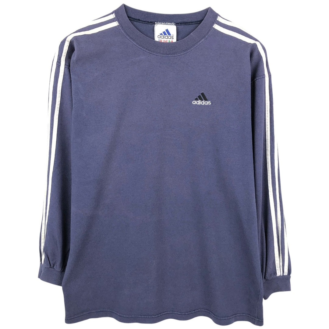 90s-00'S Adidas long-sleeved T-shirt, men's size L (approx.) cotton navy blue type Vintage Second Hand