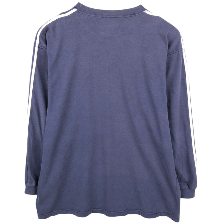 90s-00'S Adidas long-sleeved T-shirt, men's size L (approx.) cotton navy blue type Vintage Second Hand