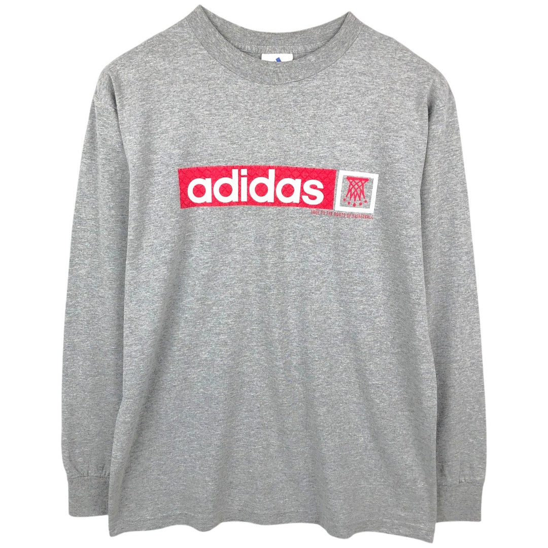 90s-00'S Adidas Long-Sleeve T-Shirt, Made in USA, Men's Size M (approx.) cotton gray type Vintage Second Hand