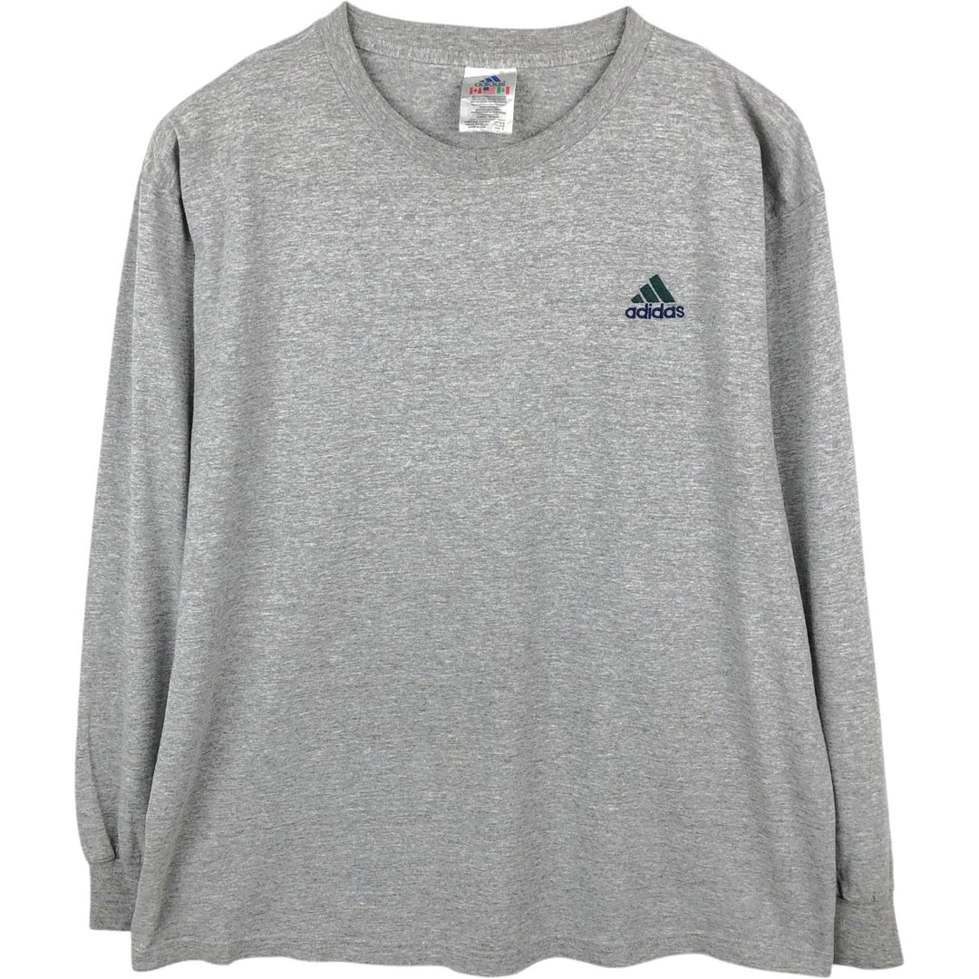 90s-00'S Adidas Long-Sleeve T-Shirt, Made in USA, Men's Size L (approx.) cotton gray type Vintage Second Hand