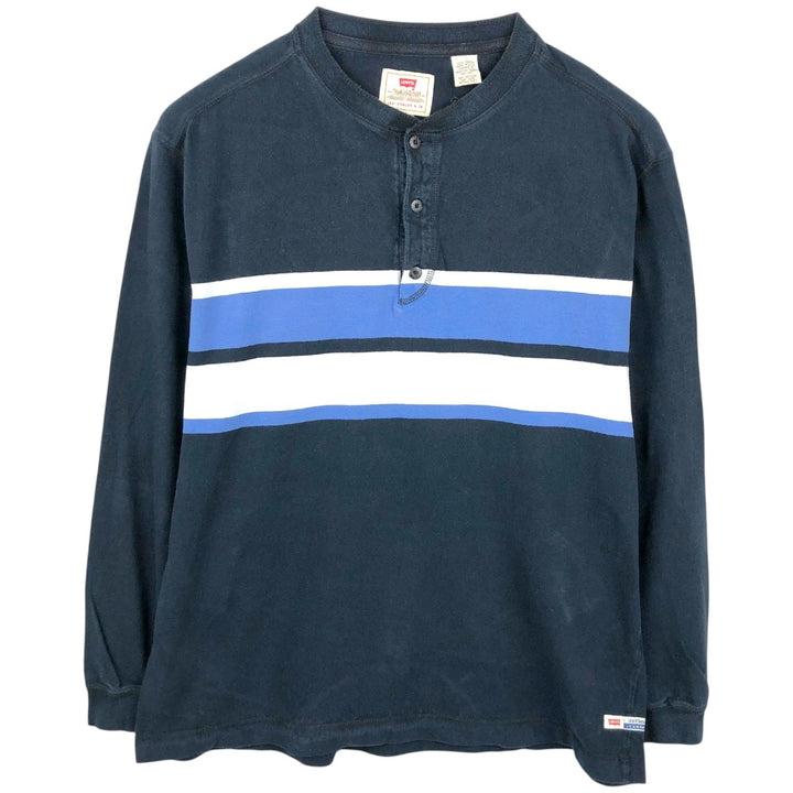 90'S Levi's Henley Neck Long-Sleeve T-Shirt, Made in USA, Men's Size L (Equivalent), Vintage cotton navy blue type Vintage Second Hand