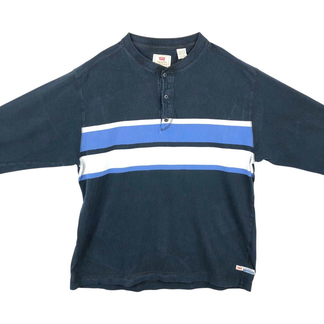 90'S Levi's Henley Neck Long-Sleeve T-Shirt, Made in USA, Men's Size L (Equivalent), Vintage cotton navy blue type Vintage Second Hand