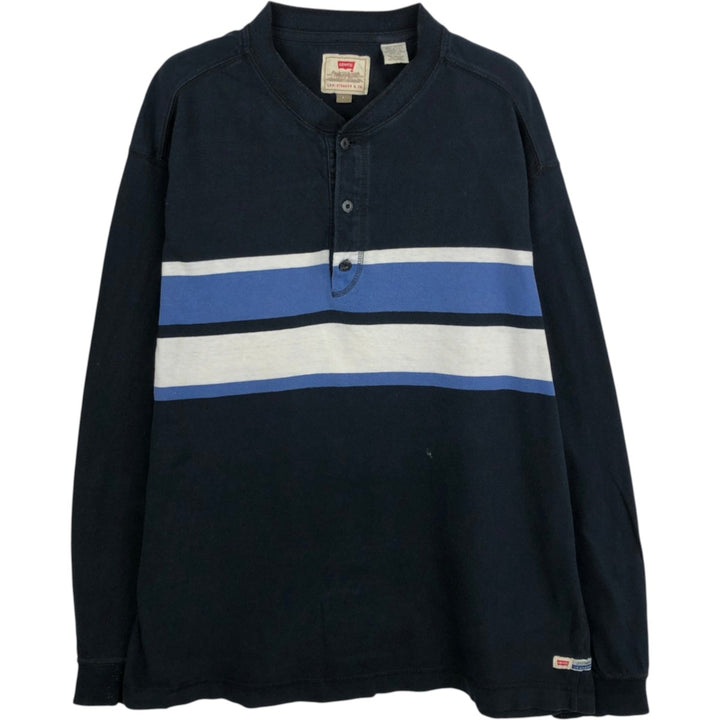 90'S Levi's Henley Neck Long-Sleeve T-Shirt, Made in USA, Men's Size L (Equivalent), Vintage cotton black type Vintage Second Hand