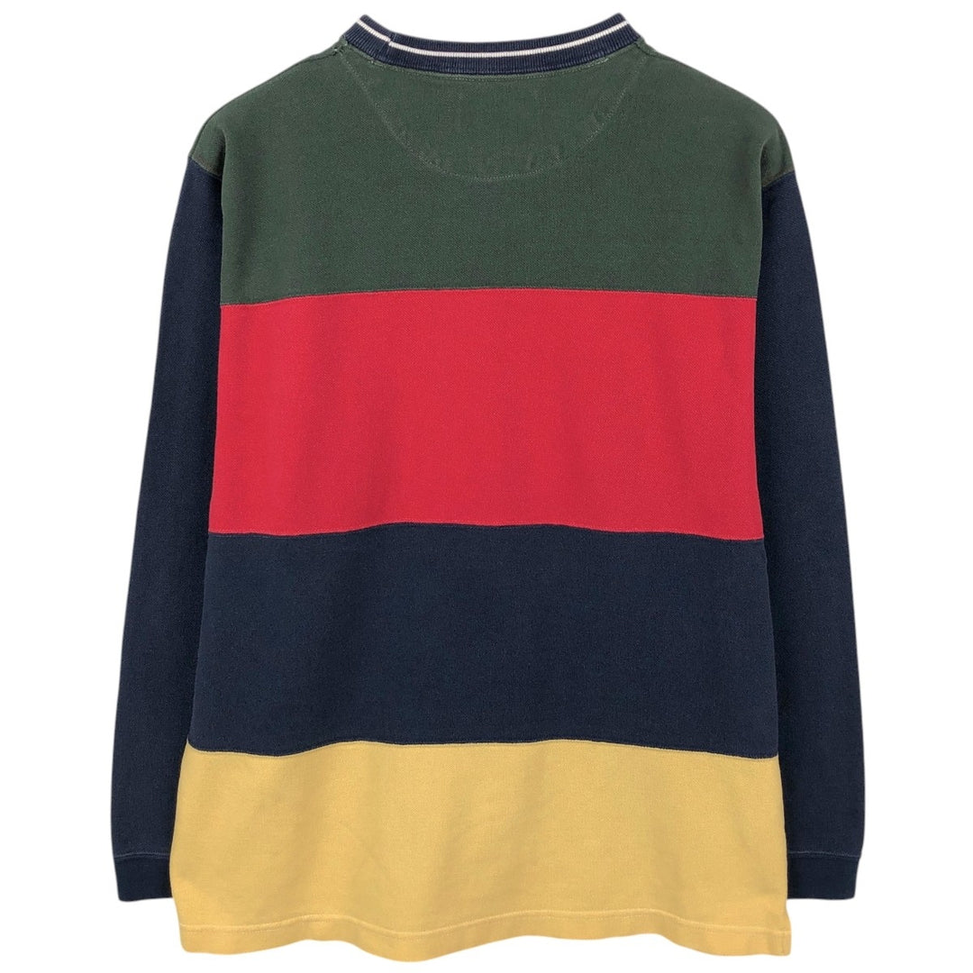 Ralph Lauren CHAPS striped pattern pique long-sleeved T-shirt (Men's size L equivalent) cotton navy blue type Vintage Second Hand