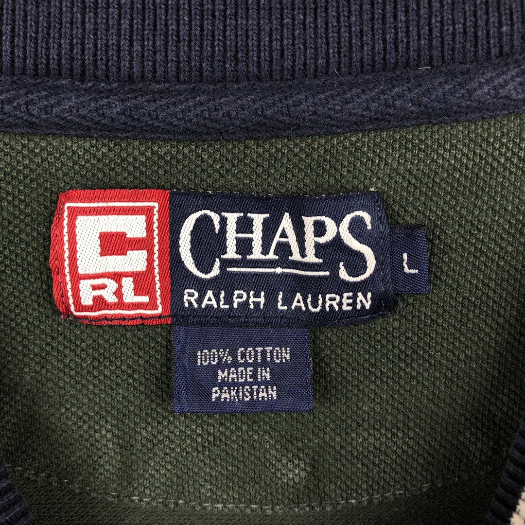 Ralph Lauren CHAPS striped pattern pique long-sleeved T-shirt (Men's size L equivalent) cotton navy blue type Vintage Second Hand