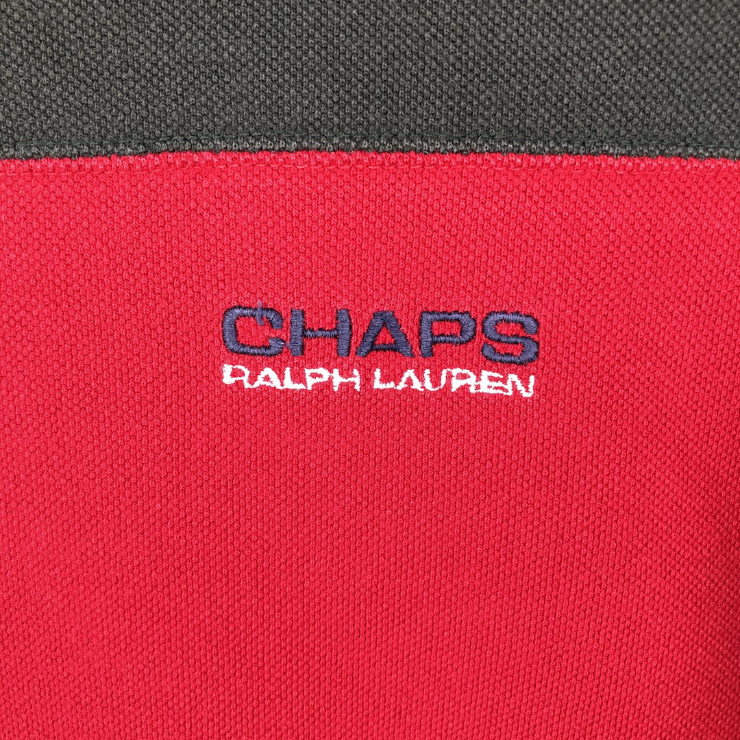 Ralph Lauren CHAPS striped pattern pique long-sleeved T-shirt (Men's size L equivalent) cotton navy blue type Vintage Second Hand